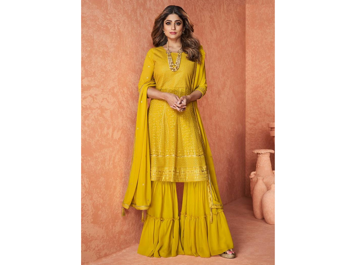 Yellow Kurta jamawar Chudidaar main image 1